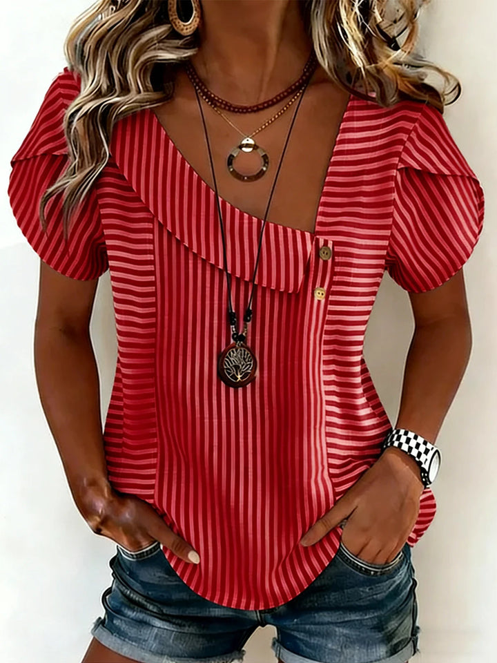 Women Striped Short Sleeve Tee T-shirt Casual Summer Top