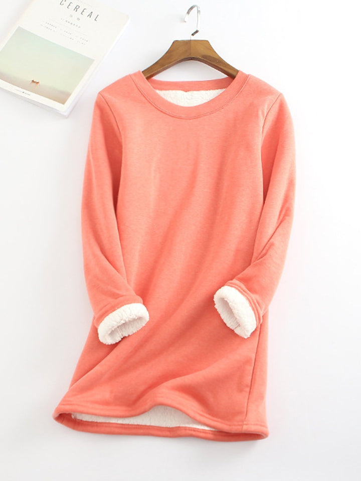 Comfysol Solid Color Round Neck Long Sleeve Warm T-shirt
