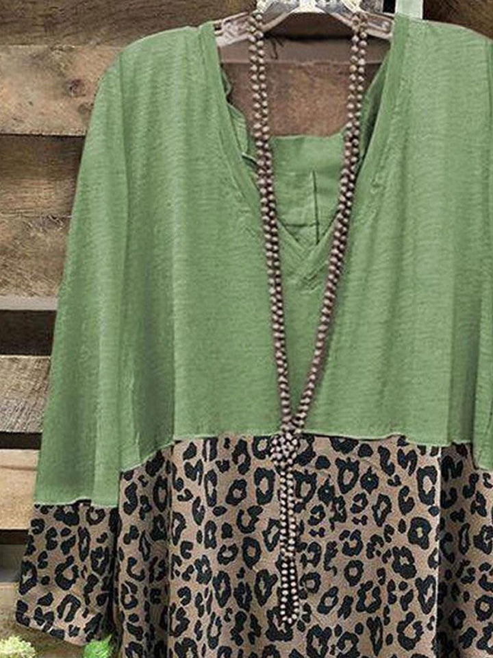 Comfysol Casual Leopard Print V-Neck Blouse