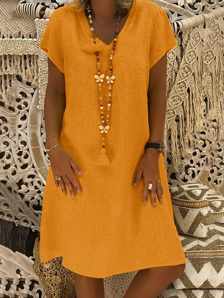 Comfysol Solid Color Casual V-neck Short Sleeve Dresses