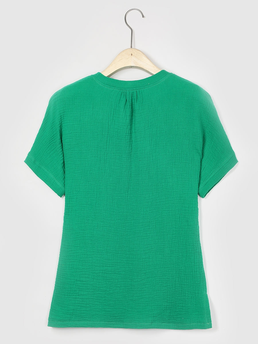 Comfysol Solid Casual V-neck Short Sleeve T-shirt