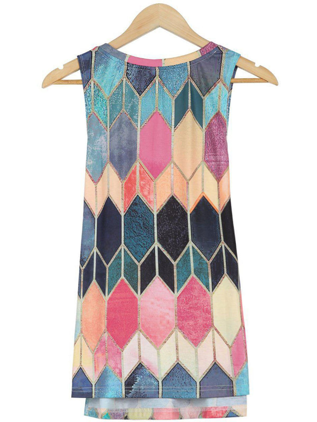 Comfysol V-Neck Geometric Printed Sleeveless Blouse