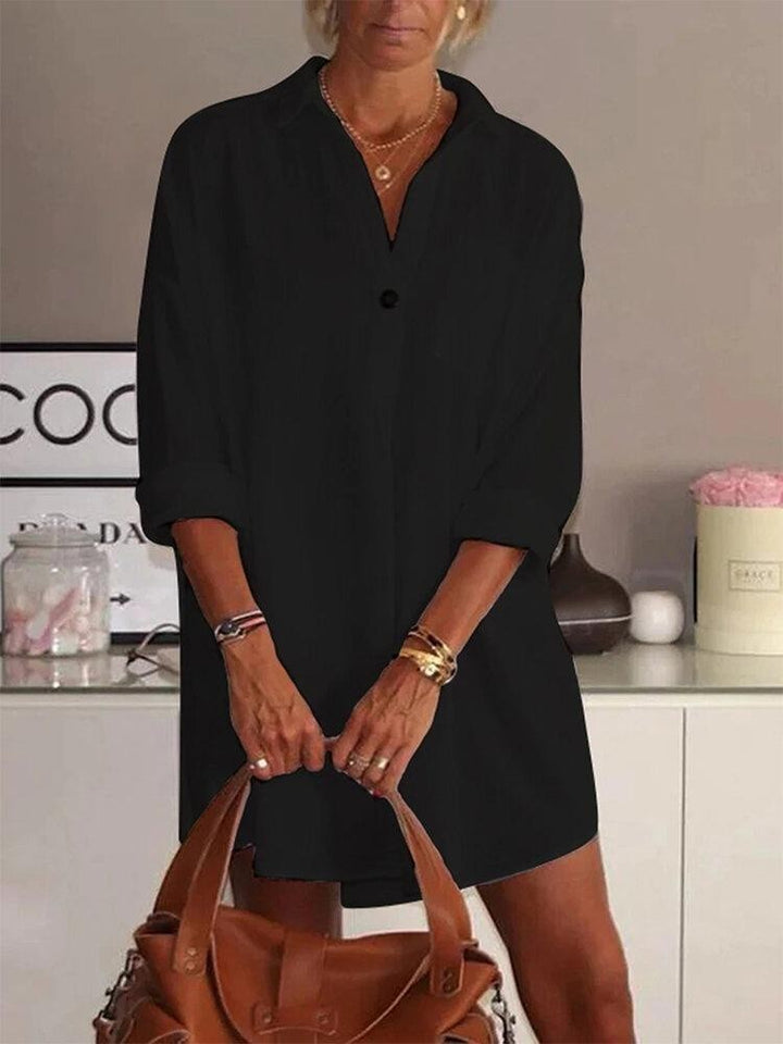 Comfysol Casual V Neck Cotton Plain Dresses