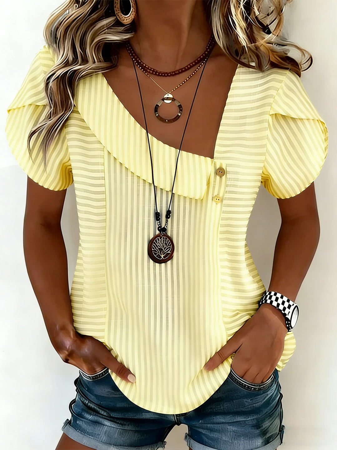 Women Striped Short Sleeve Tee T-shirt Casual Summer Top