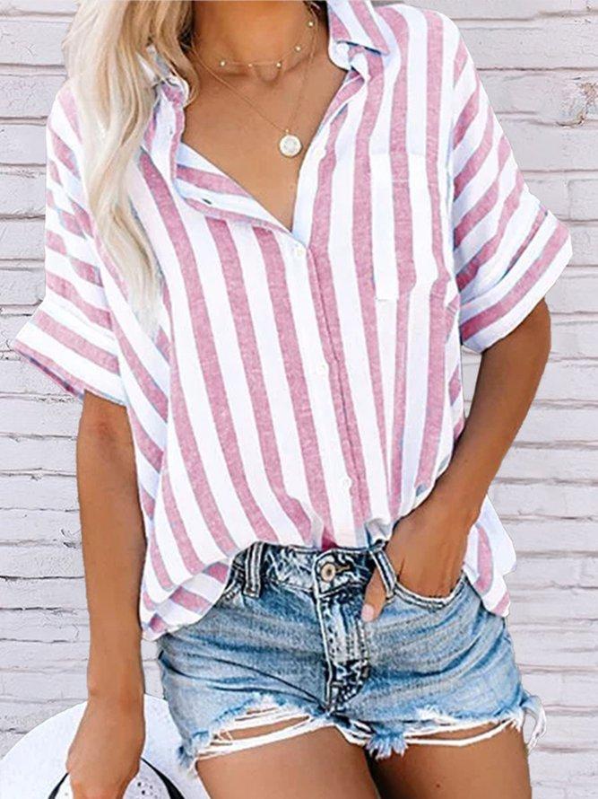 Comfysol Cotton Buttoned Short Sleeve Striped Shirt