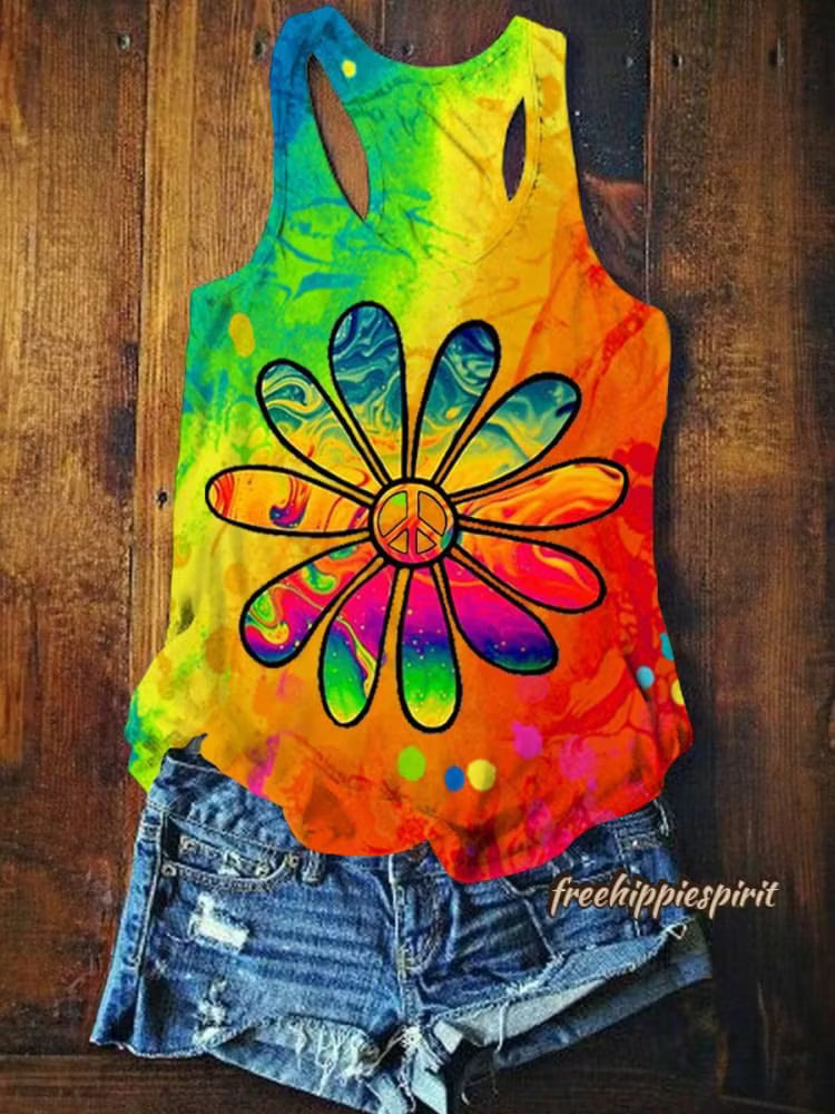 Women's Daisy Peace Colored Print Tank Top