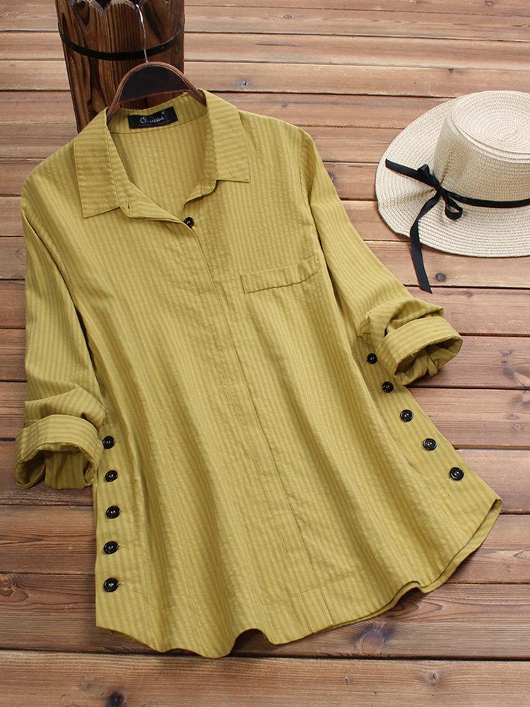 Comfysol Vintage Lapel Button Long Sleeve Casual Shirt