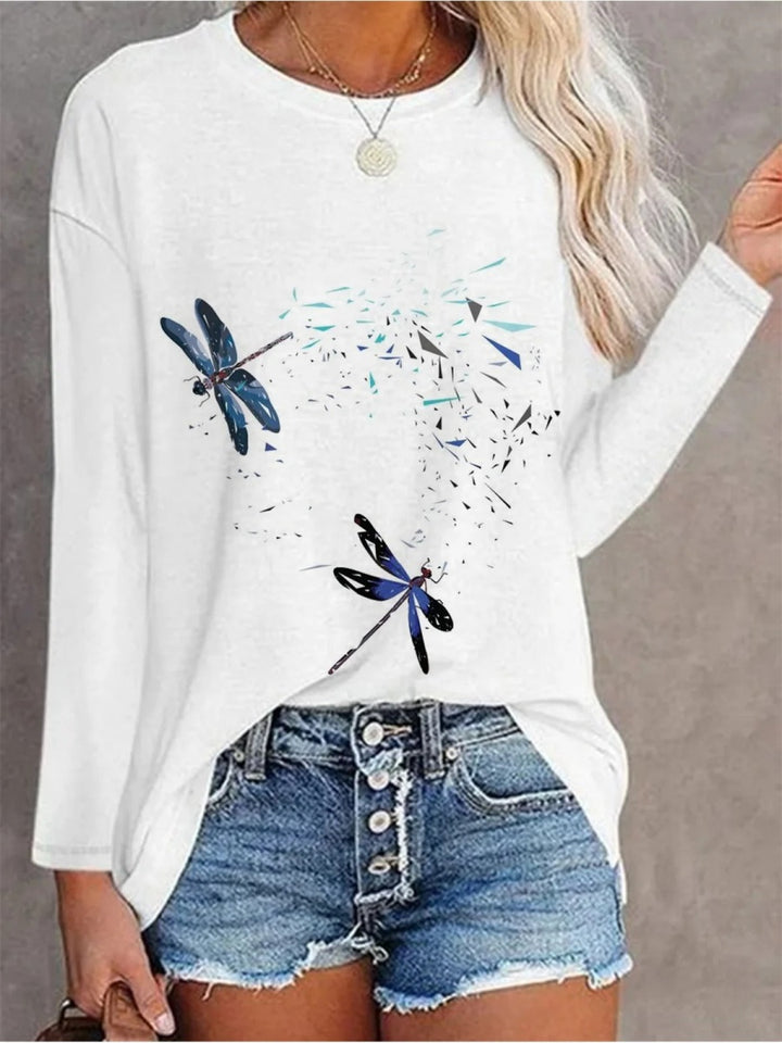 Comfysol Dragonfly Crew Neck Long Sleeve Casual T-shirt
