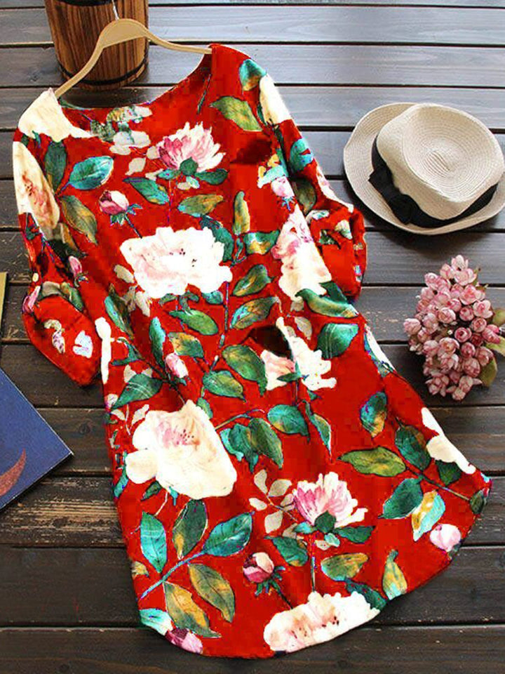 Comfysol Daily Long Sleeve Casual Floral Print Casual Dress