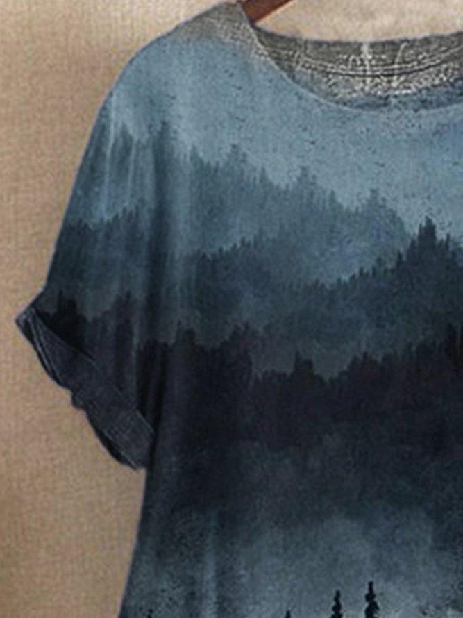 Comfysol Short Sleeve Casual Printed Ombre Blouse