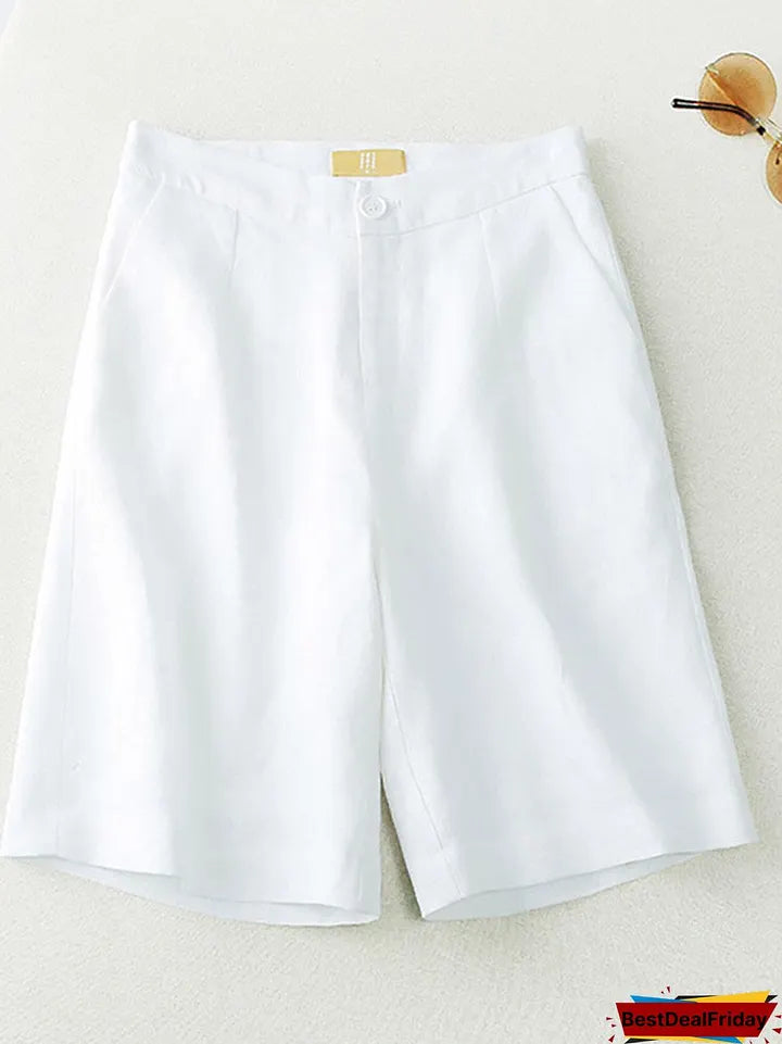 Solid Pocket Button Casual Loose Shorts