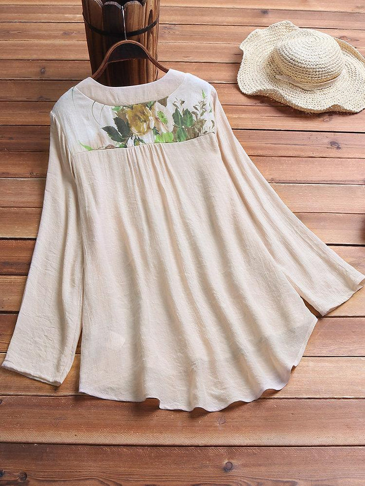Comfysol Casual V-neck Floral Print Long Sleeve Blouse