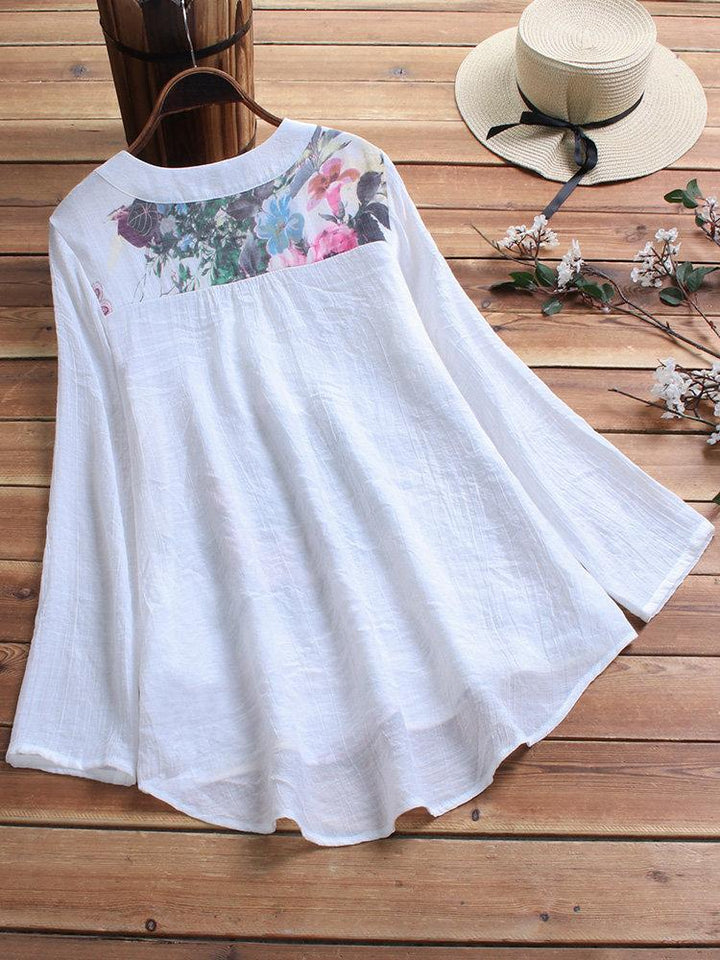 Comfysol Casual V-neck Floral Print Long Sleeve Blouse