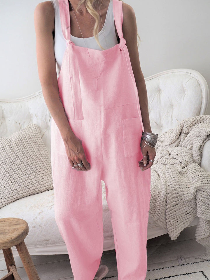 Comfysol Retro Casual Loose Cotton Linen Wide Leg Jumpsuit
