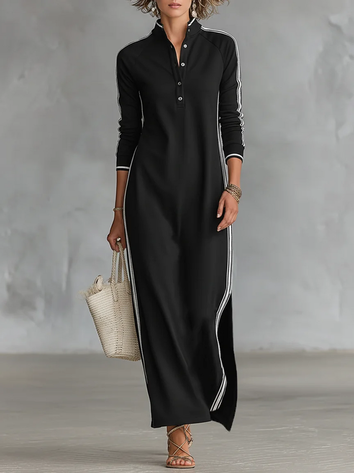 Button-down Collar Sweatshirt Dress Maxi Dress