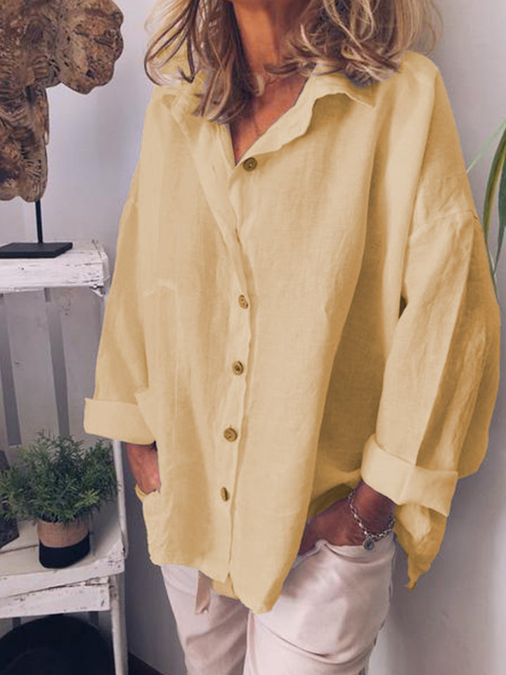 Comfysol Plain Button-up Casual Long Sleeve Collared Shirt