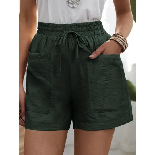 Linen Solid Color Loose Plus Size High Waist Casual Shorts
