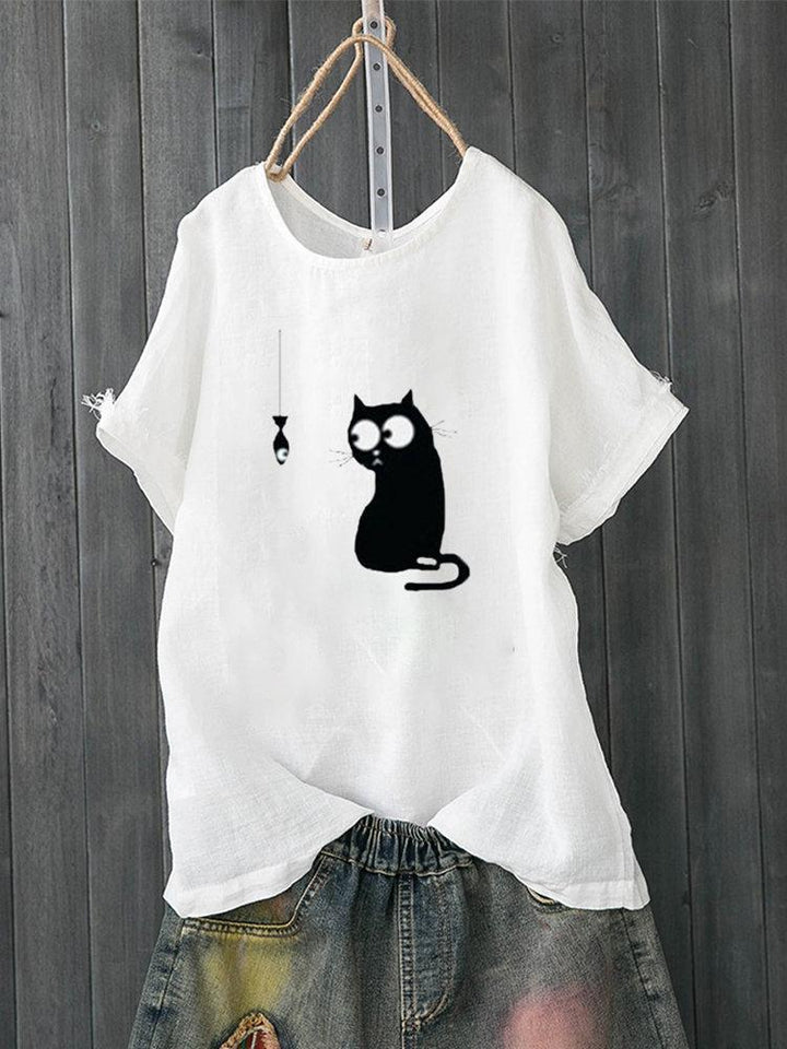 Comfysol Cartoon Print Cute Short Sleeve Casual T-Shirt