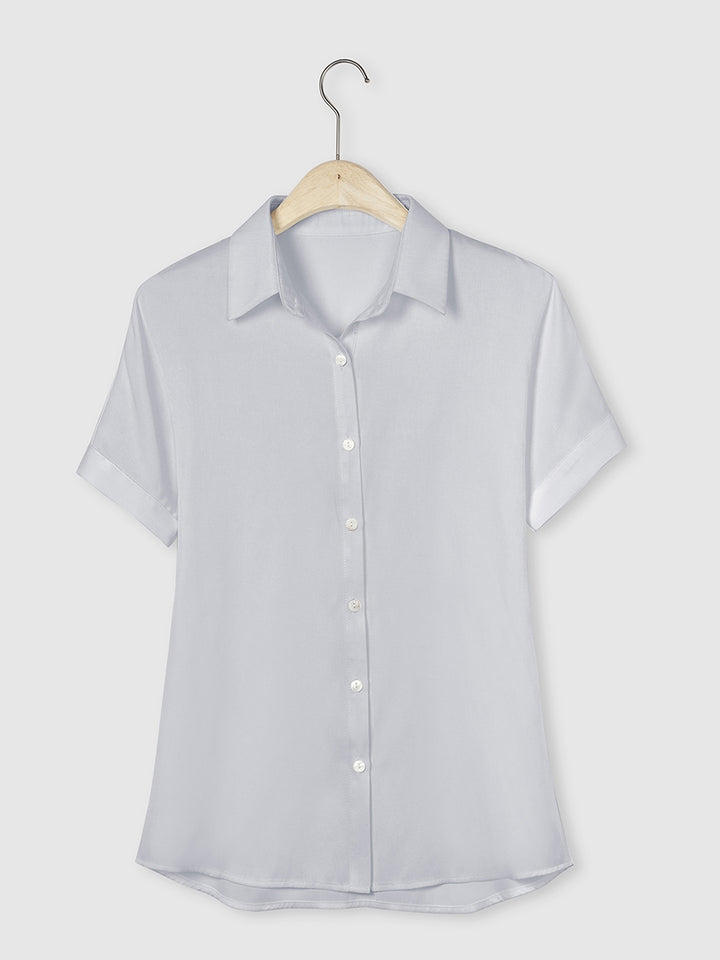 Comfysol Solid Casual Stand Collar Short Sleeve Shirt