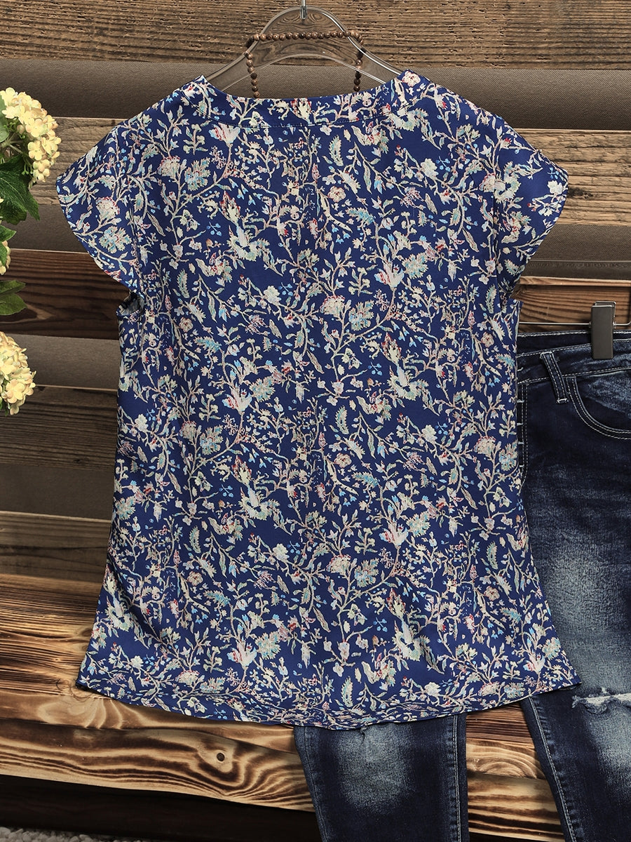 Comfysol Multi Floral Print V-neck Casual Blouse