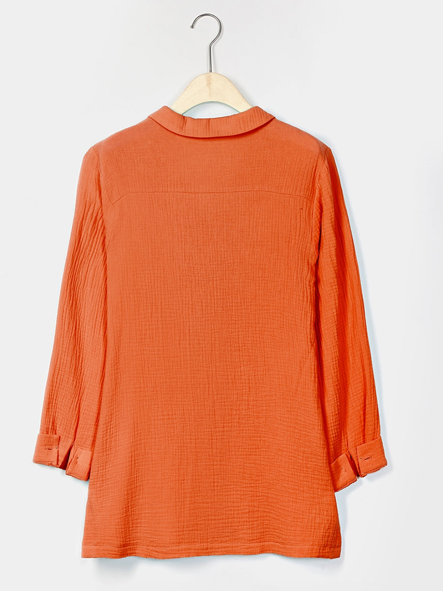 Comfysol Solid Casual Stand Collar Long Sleeve Blouse
