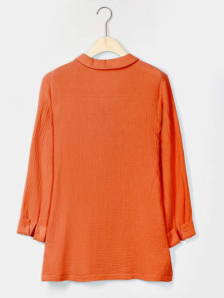 Comfysol Solid Casual Stand Collar Long Sleeve Blouse