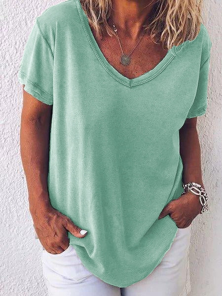 Comfysol Women's V-neck Short Sleeve Solid Color Summer Casual T-shirt