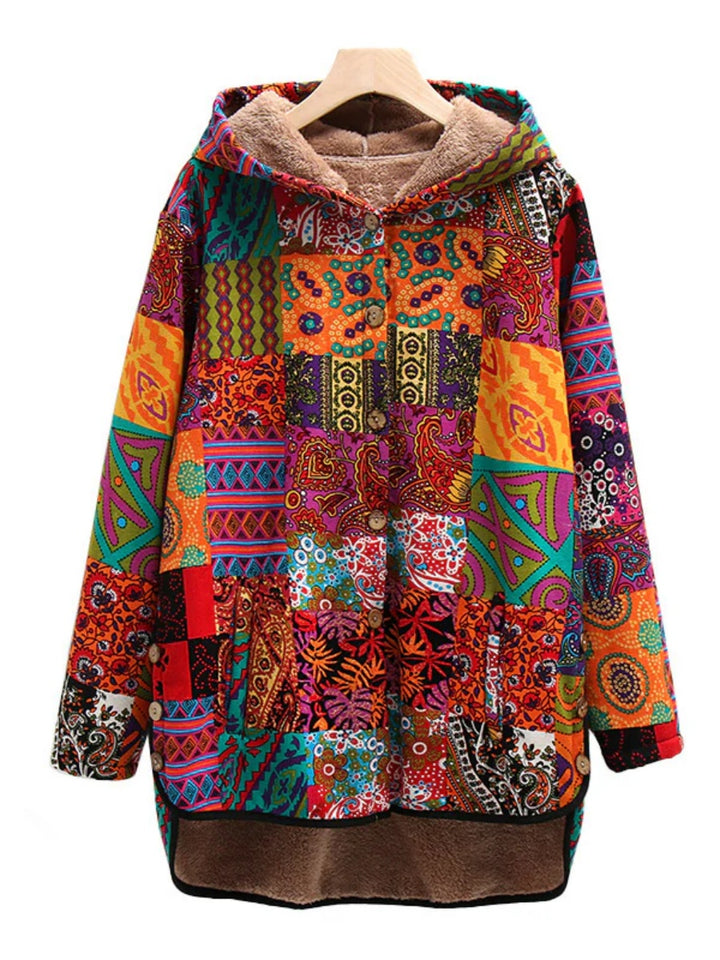 Comfysol Bohemian Patchwork Button Up Hooded Jacket