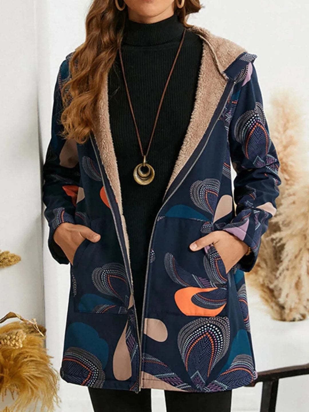 Comfysol Navy Blue Casual Lapel Long Sleeve Coat