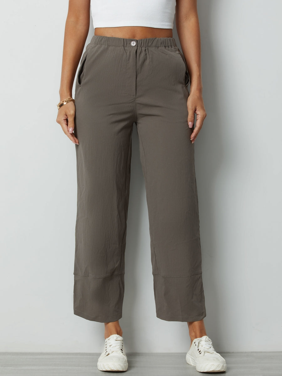 Comfysol Charcoal Solid Buttons with Pockets Casual Pants