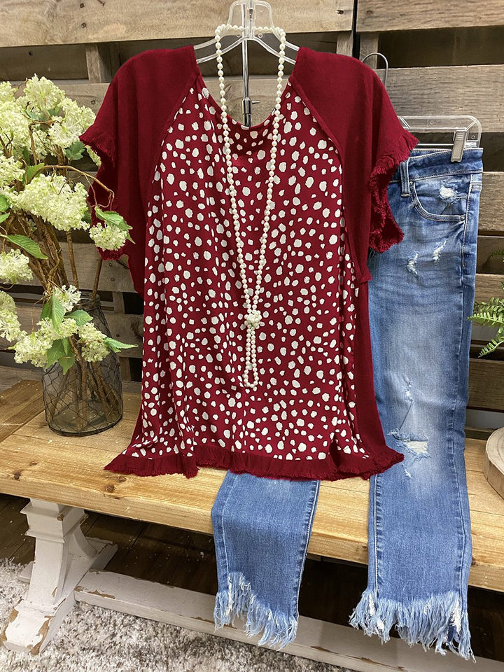 Comfysol Cuffs Frosted Polka Dot Stitching Blouse