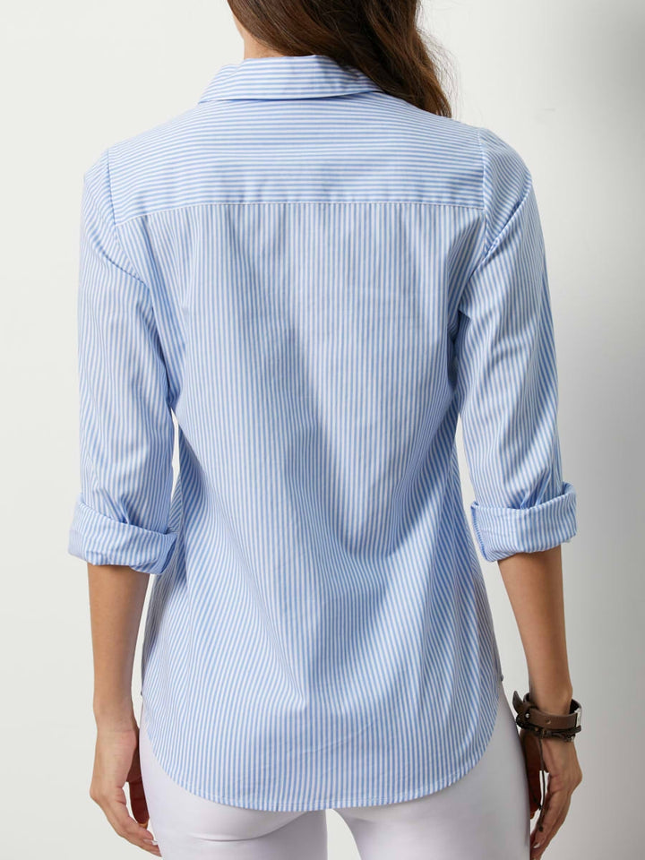 Comfysol Stripe Buttons Casual Collared Shirt