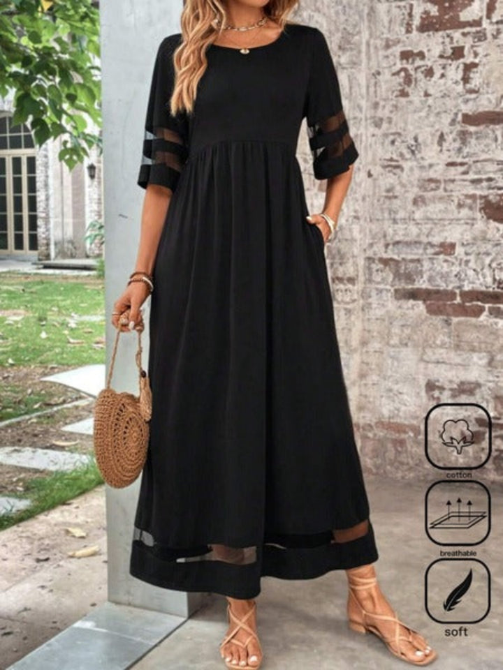 Comfysol Plain Crew Neck Short Sleeve Comfy Casual Maxi Dress