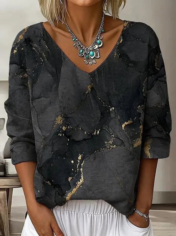 Classic Gradient V Neck Casual Long Sleeve Tee