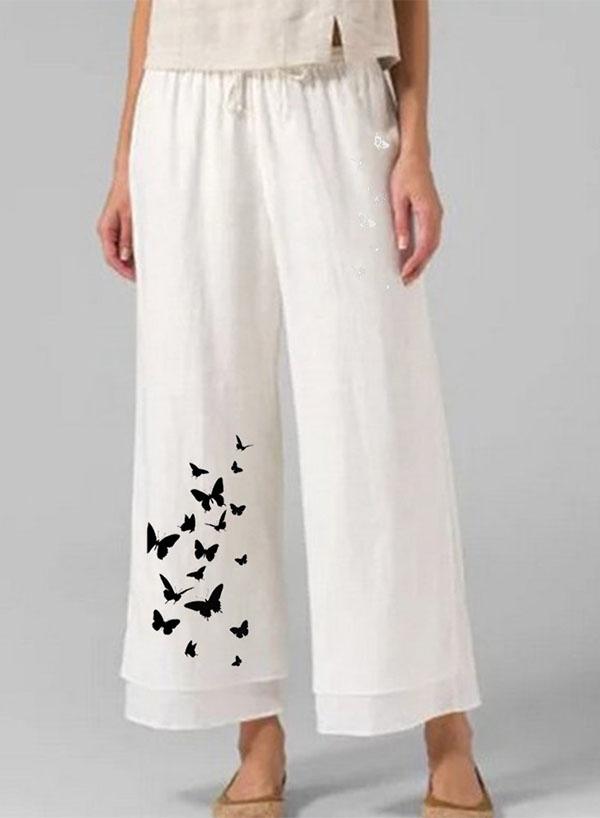 Comfysol Butterflies Print Layered Frog Button Pants