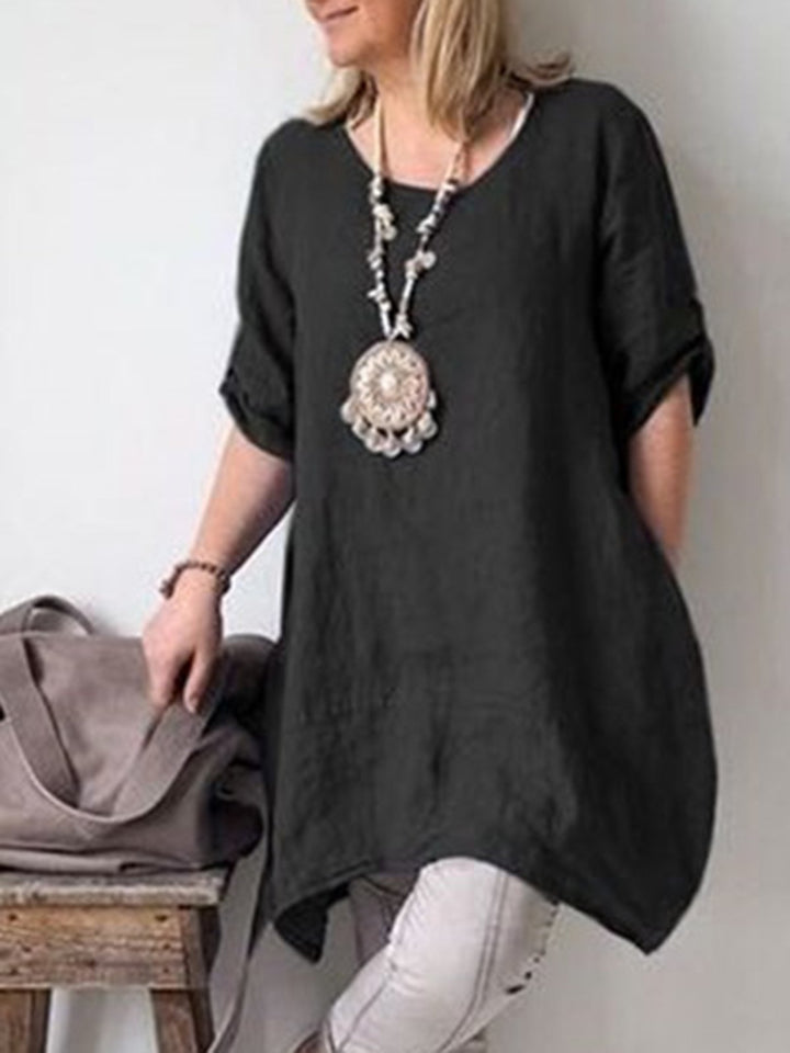 Comfysol Solid Color Short Sleeve Casual Blouse