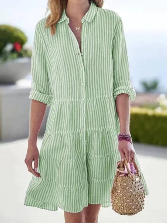 Women Striped Long Sleeve Shawl Collar Printing Dress Daily Vintage Midi Shirt Dress A-Line Spring/Fall Dress