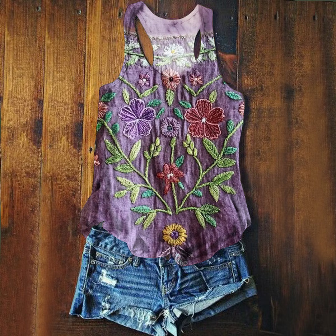 Women's Vintage Ethnic Floral Art Print Tank Top
