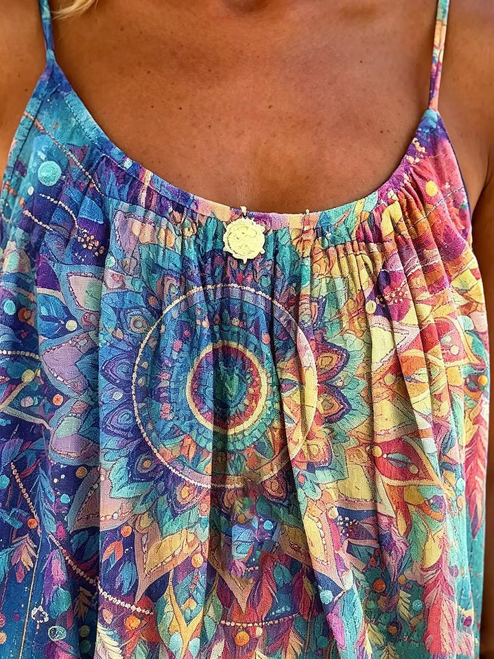Women's Rainbow Mandala Art Print Spaghetti Strap Camisole Top