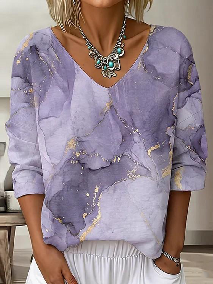 Classic Gradient V Neck Casual Long Sleeve Tee