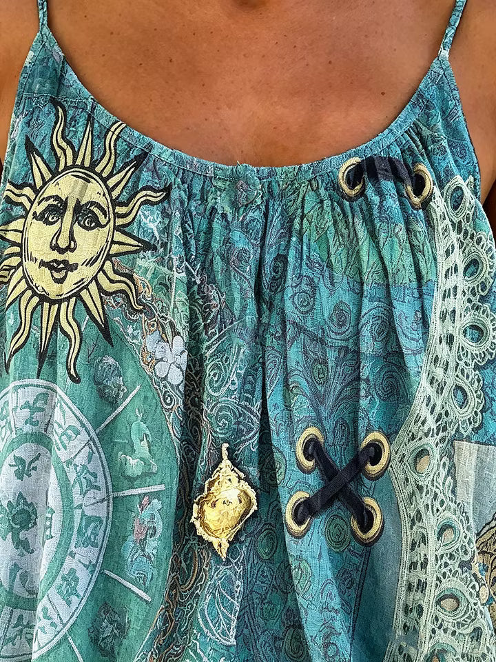 Women's Boho Sun & Zodiac Print Spaghetti Strap Camisole Top