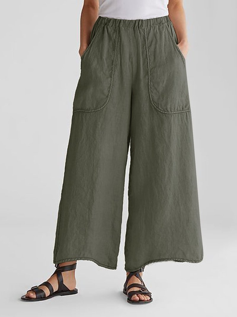 Comfysol Casual Plain Wed Leg Loose Pockets Pants