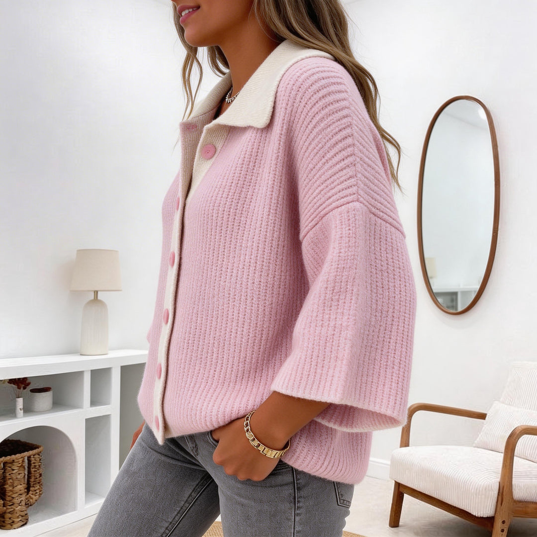 Sweet Pink Collared Long Sleeve Cardigan