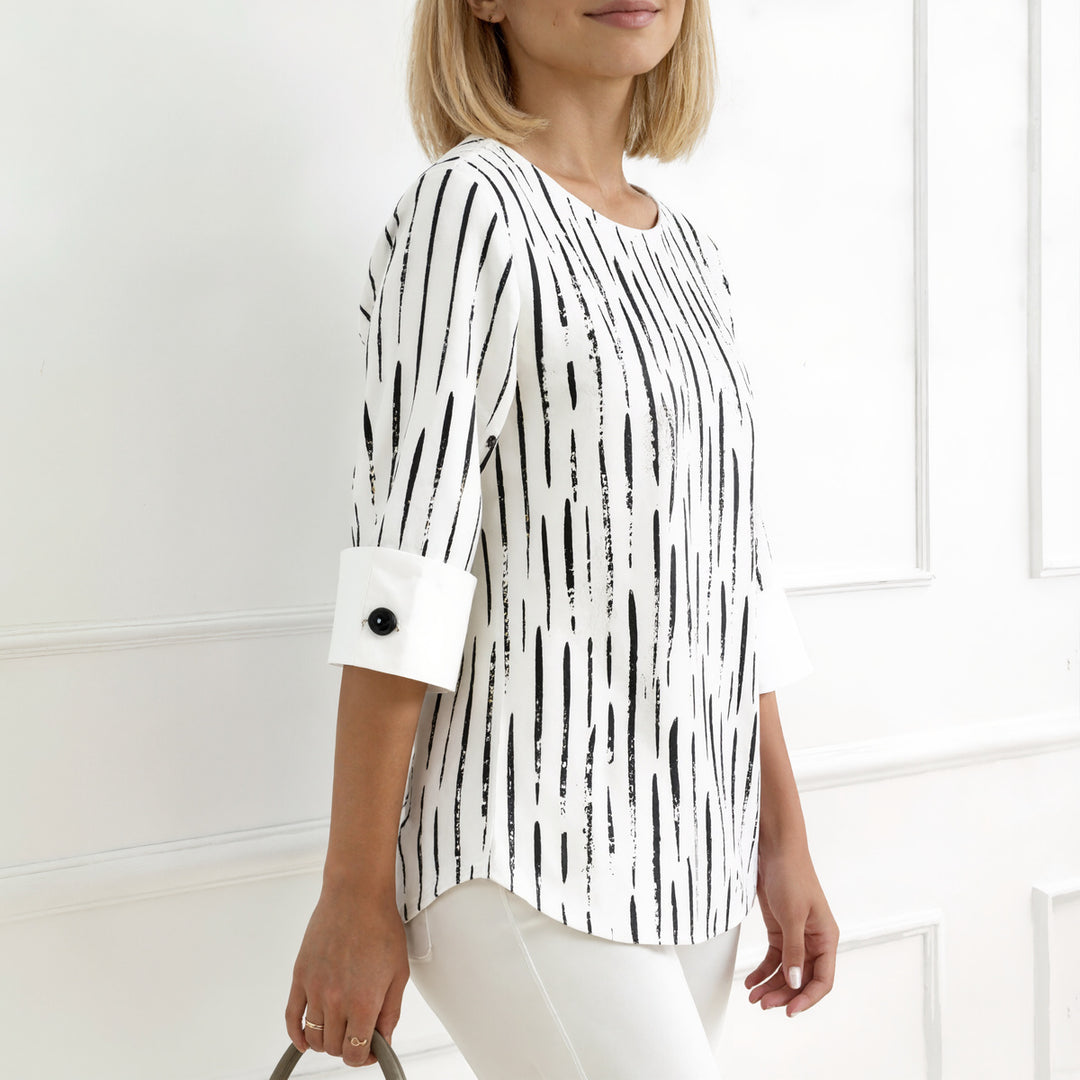 Modern Round Neck Abstract Print Top