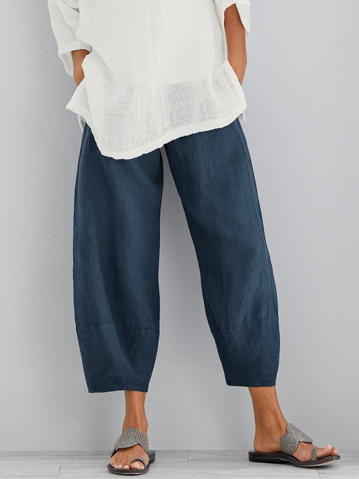 Comfysol Women's Loose Casual Elastic Waist Cotton Wide-Leg Cropped Pants