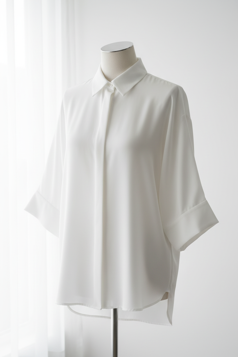 Comfysol White Casual Shirt Collar Solid Half Sleeve Blouse