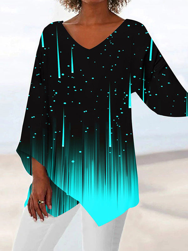 Comfysol Black Casual Graphic Tops V-neck Long Sleeve Stripe Printed Blouse