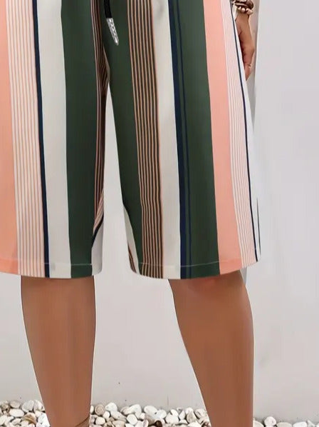 Women Striped Fifth Pants Pant Casual Summer Trousers