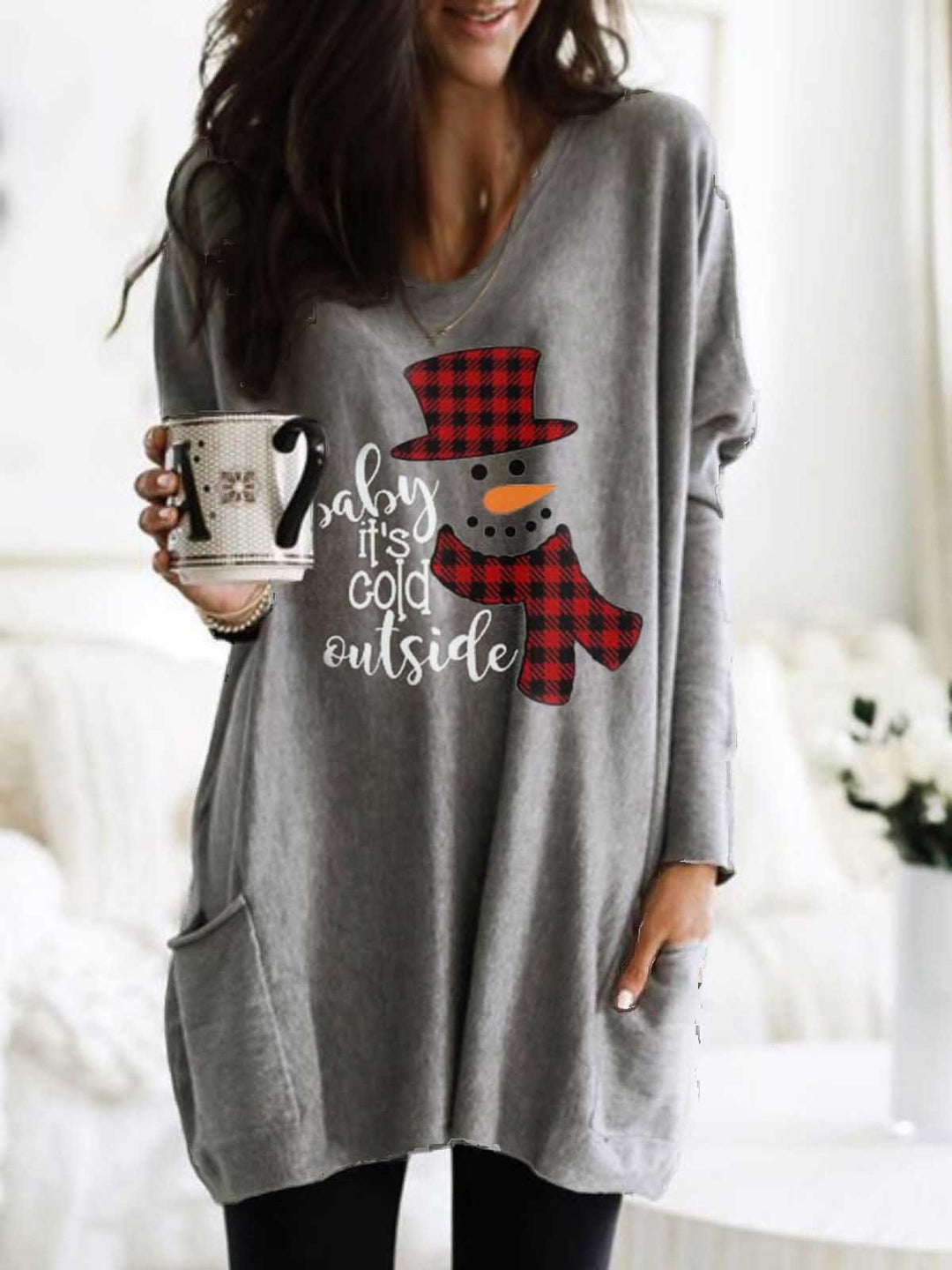 Comfysol Women's Baby It's Cold Outside Print Long T-shirt