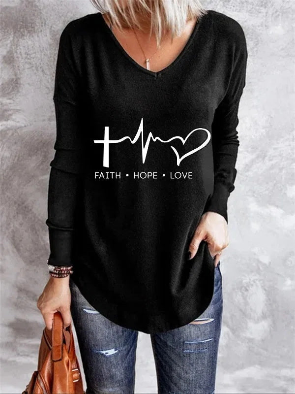 Comfysol Black Casual V-neck Long Sleeve Character Printed Sweatshirts